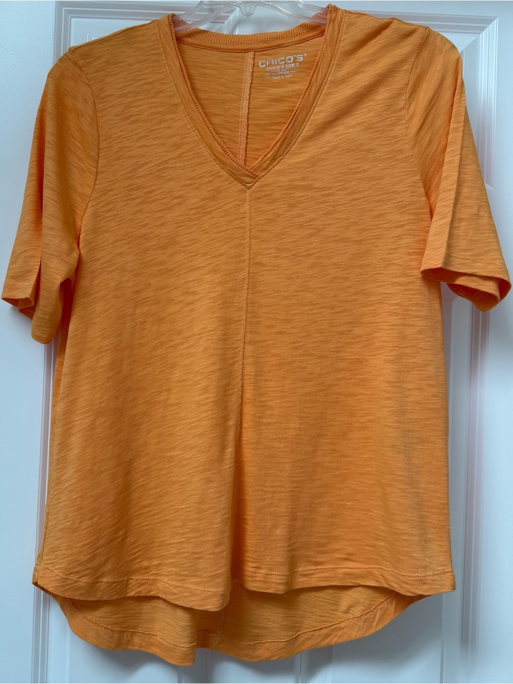 Chico's Orange Mango Ice Soft Slub Seamed Tunic Top size L